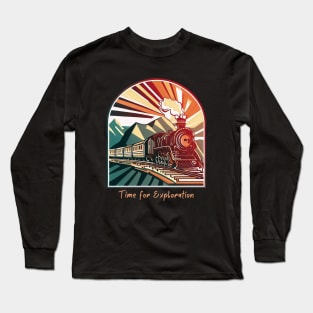 Time for Exploration: Vintage Steam Locomotive in a Scenic Landscape Long Sleeve T-Shirt